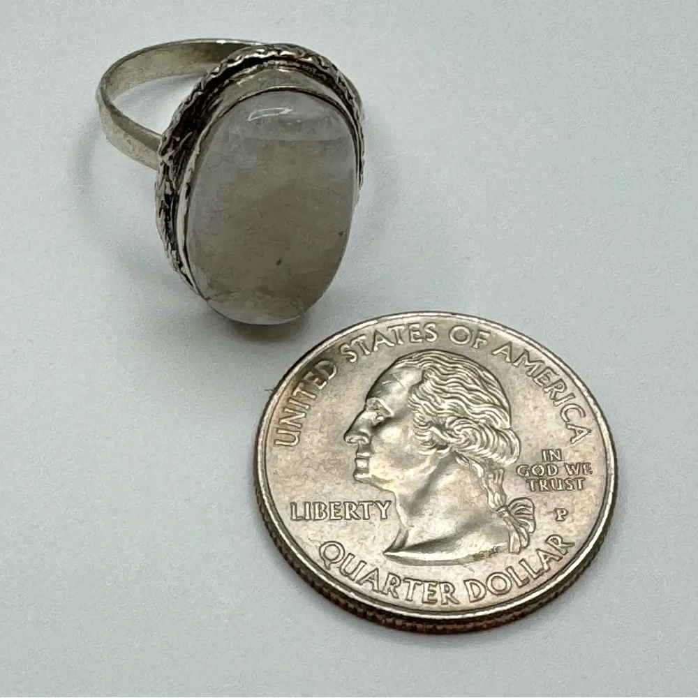 Gray Quartz Cabochon Statement Ring Size 7.5